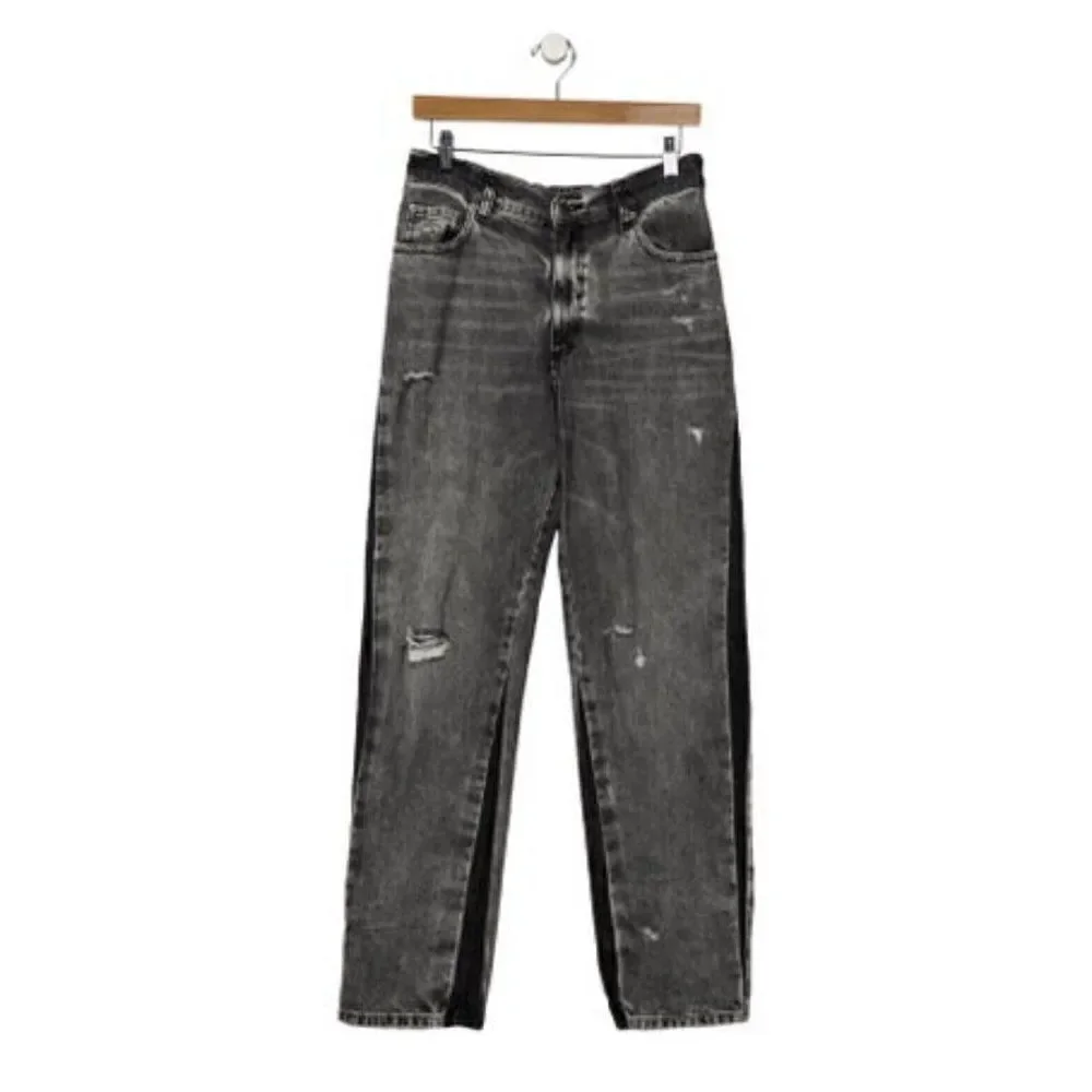Ser.O.Ya Authentic Gray Black Maggie Mid Rise Vintage Straight Leg Jeans Denim